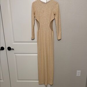 Dress the Population Sequin Long Sleeve Dress in Cream
